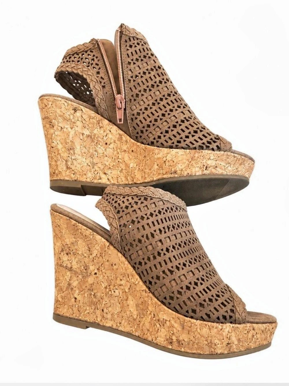 Fergalicious Brown Perforated Cork Wedge Sandals